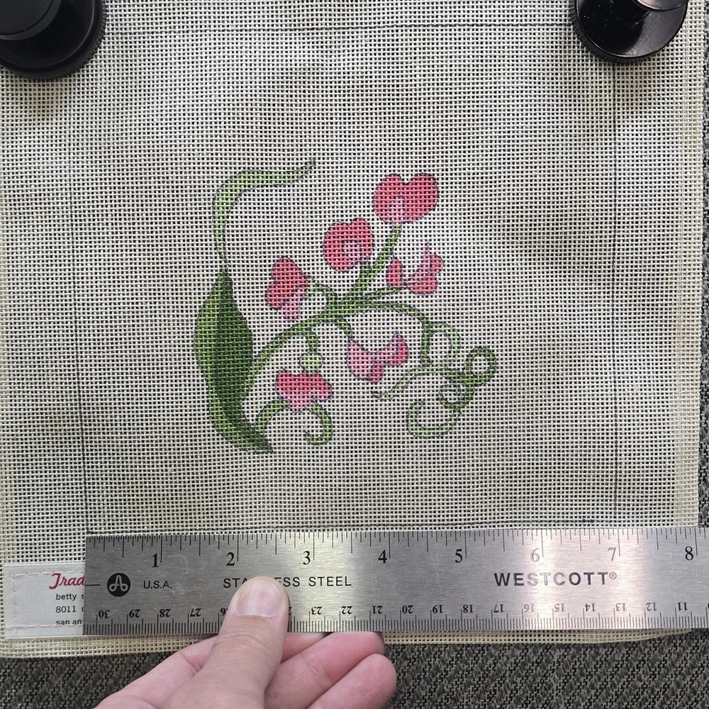 Vintage Betty Smith Traditions Hand Painted Needlepoint Canvas Sweet Pea Yarn